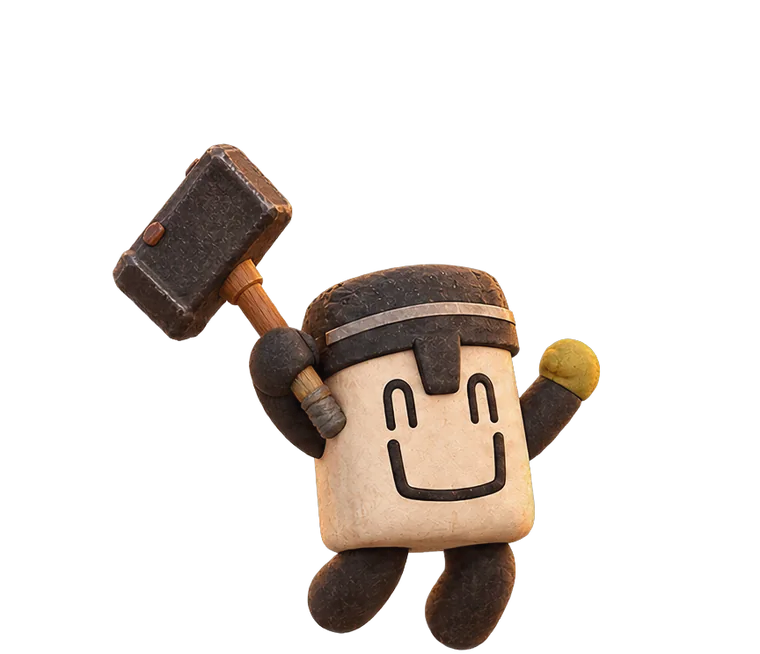 Square, cheering with his hammer